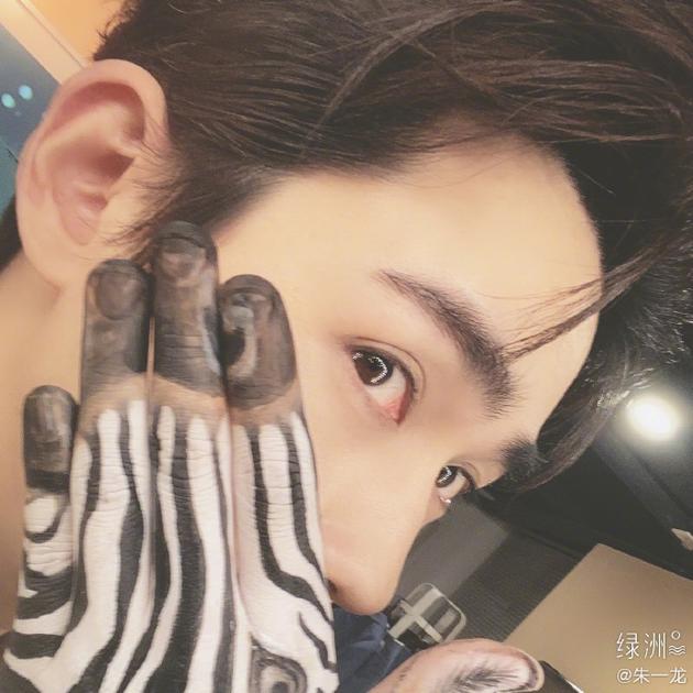 朱一龙斑马手绘自拍 表情搞怪吸引眼球